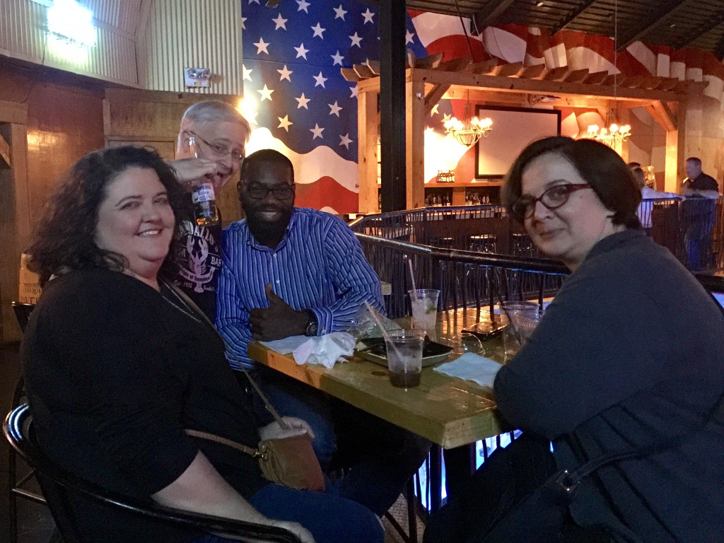 Melissa, David, Donald, and Kelly  at Tequila Cowboy. Success! David ordered alcoholic beer this year!